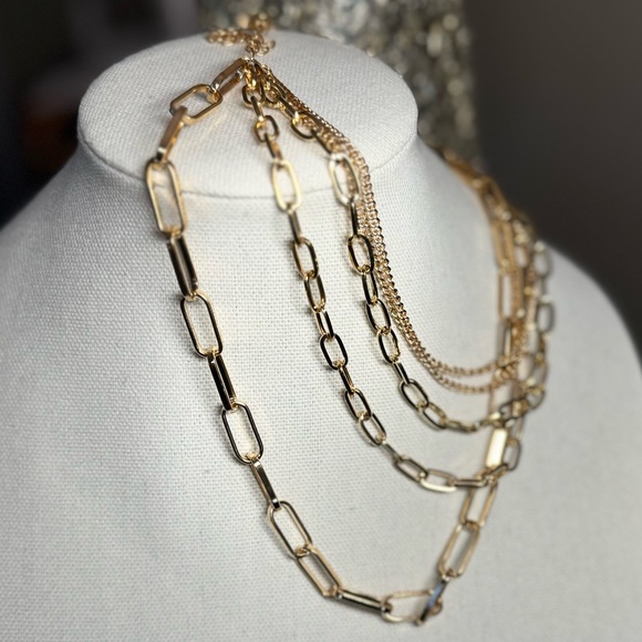 NEW! 14K Gold 5 Layered Paperclip Chains Choker Necklace Adjustable - Picture 12 of 15